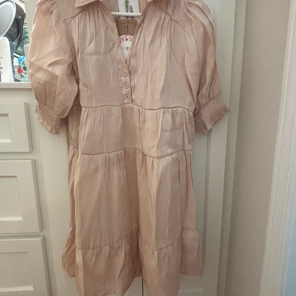 Umgee Beige Puff Sleeve Dress